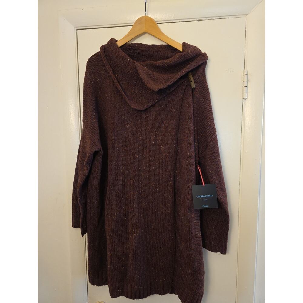 Cynthia Rowley Sweater Women's 1X Wrap Cardigan Wool/Acrylic Blend Toggle Maroo
